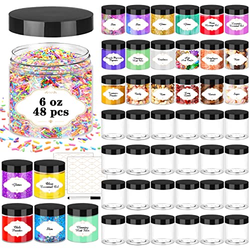 6 OZ Plastic Jars with Lids (6OZ 48Pcs Black)