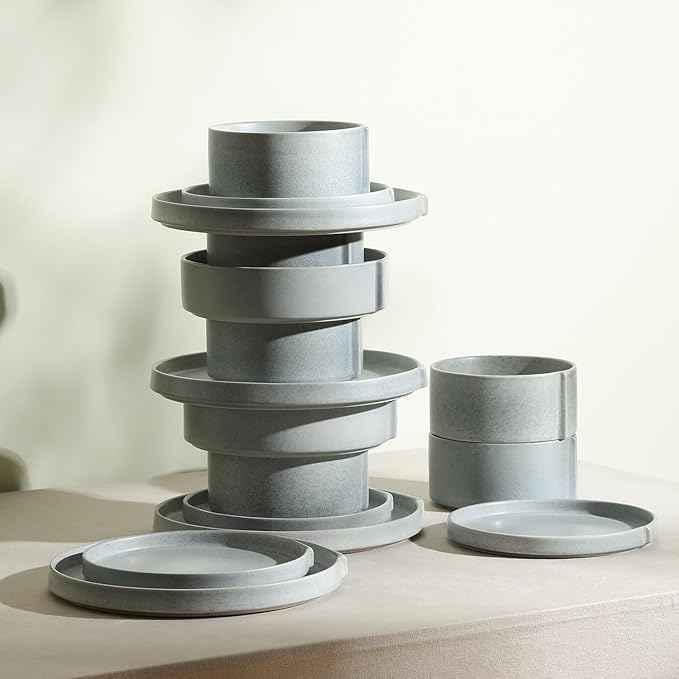 Stone Lain Bao 24-Piece Dinnerware Set Stoneware, Blue-Grey