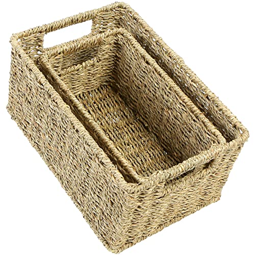 Wicker Baskets for Storage (12 x 8 x 6 inches / Natural (Seagrass))