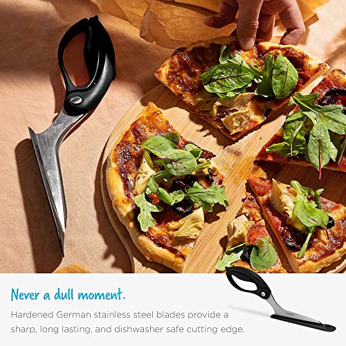 Scizza 2-In-1 Easy Ergonomic Pizza Scissors with Stainless Steel Pizza Cutter Blades & Non-Stick Slice Server - Red