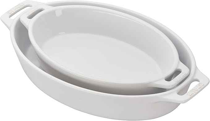 STAUB Ceramic Oval Baking Dish Set, 2-piece, White