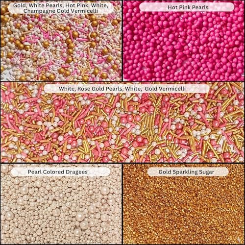 Colorful Sprinkles for Cake & Cupcake Decorating Pearl & Gold White & pink Pearls Sprinkles