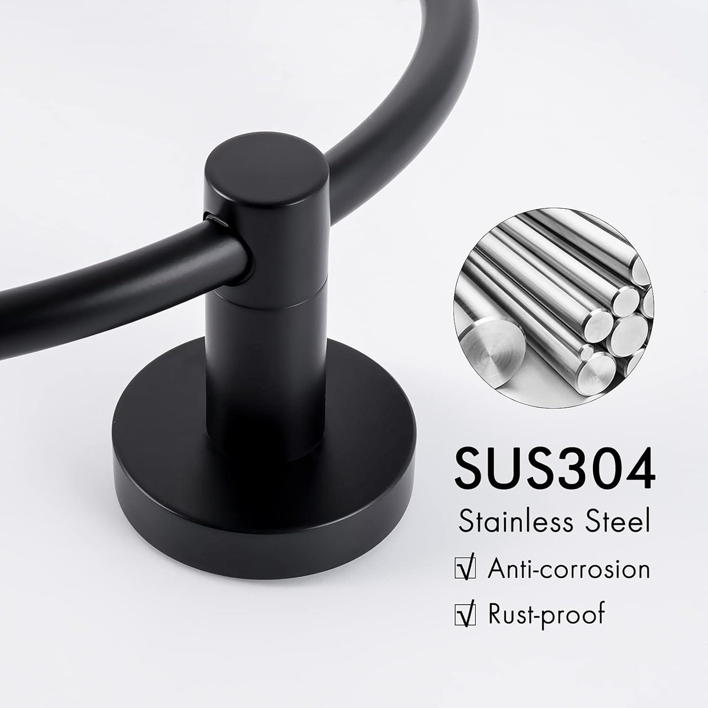 KES Matte Black Towel Ring Hand Towel Holder for Bathroom, Kitchen Bath Towel Holder Hangers Heavy Duty Storage Round Wall Mount SUS 304 Stainless Steel, A2180DG-BK