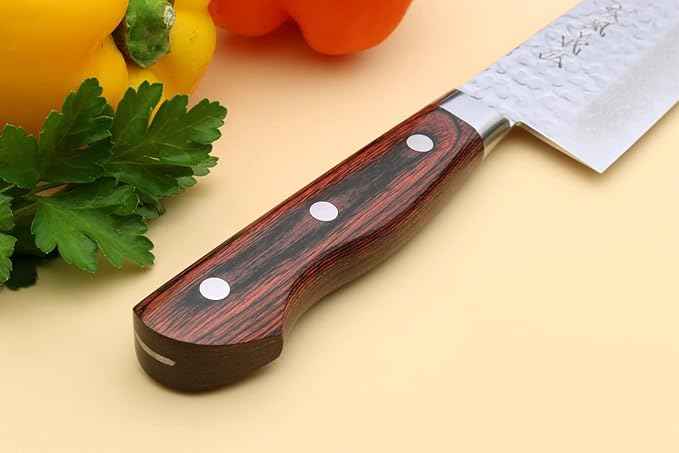 Yoshihiro VG10 16 Layer Hammered Damascus Stainless Steel Nakiri Vegetable Knife 6.5'' (165mm)