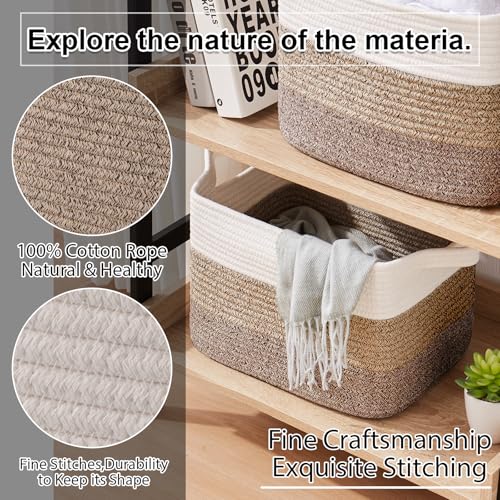 Cotton Rope Storage Baskets for Organizing Dark Brown 3 (Gradient Dark Brown / 3 pcs-13”x9.9”x8.7”)