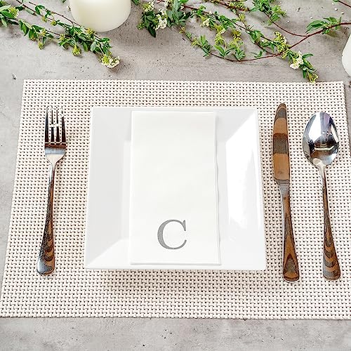 Paper Rectangle Silver Letter C Linen (Silver / 50 Count / C)