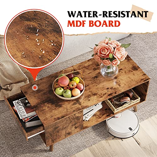 Coffee Table with Side Drawer Storage (Warm Brown / 39" with Drawer)