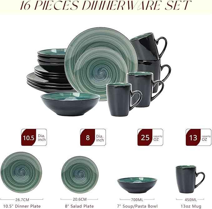 Stoneware Sonoma 16pc Dinnerware Set, Black + Speckled Spin Wash Blue
