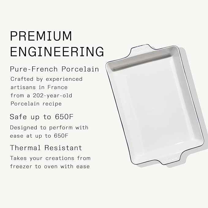 Made In Cookware | Rectangular Baking Dish | Navy Rim | Hand Crafted Porcelain | Professional Bakeware | Made in France
