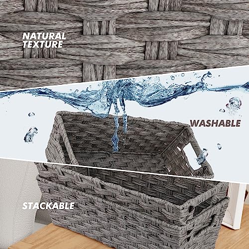 2 Pack Plastic Wicker Toilet Paper Baskets (15¾" x 6¾" x 4¾" / Grey)