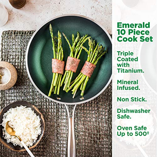 Diamond Granite Stone Classic Emerald Pots and Pans Set with Ultra Nonstick Durable Mineral & Diamond Tripple Coated Surface (Emerald Green)