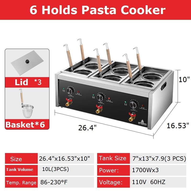 Commercial Pasta Cooker (6 Strainers)