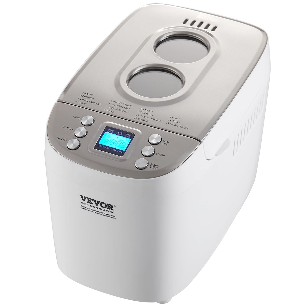 Bread Maker Dough Machine 15 Menus in 1 (White+Silver)