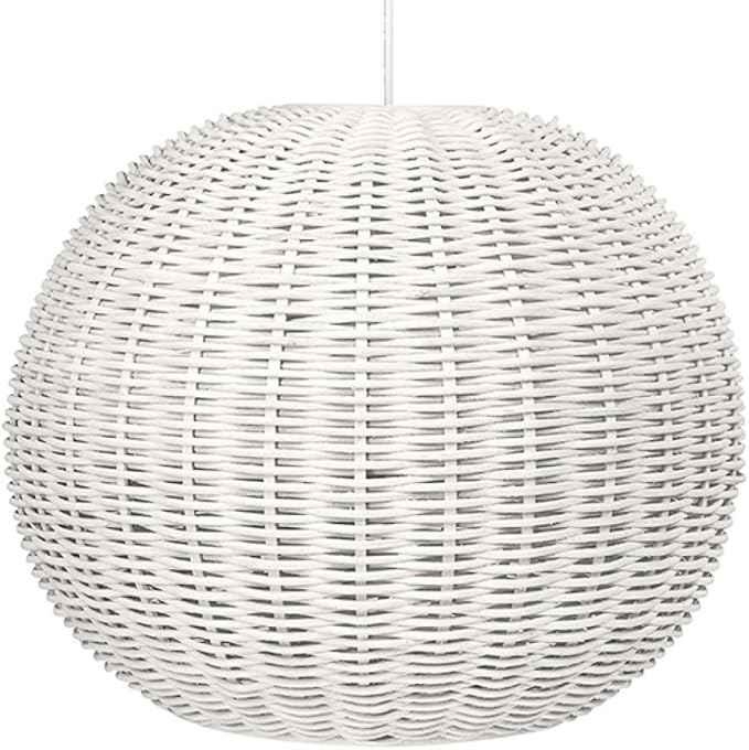 KOUBOO Lamp Wicker Ball Pendant – Boho Rattan Ceiling Light Fixture for Dining Room, Kitchen Island & Living Room Décor – Modern Farmhouse Pendant Light Shade, White