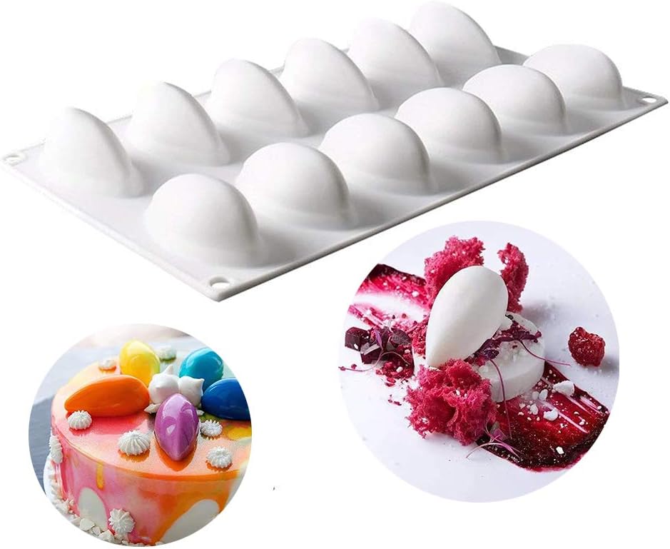 OCPO KITCHEN Quenelle Silicone Mold for Baking Mousse Cake, Fruit French Dessert, Pastry, Chocolate, Pudding, Jelly, Ice Cream, Quenelle Mold (12-Cavity)