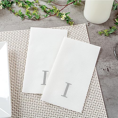 Silver I White Linen Feel Guest Towel Napkin (Silver / 2000 Count / I)