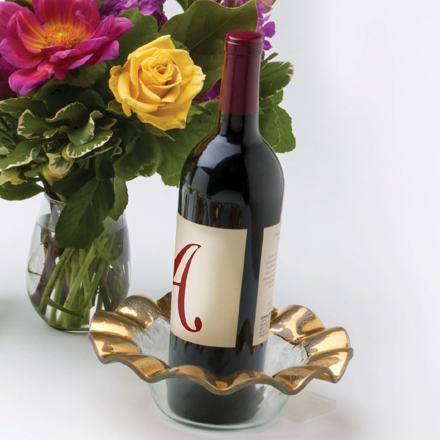 Ruffle 7.75 Inch Wine Coaster with 24k Gold (Wine Coaster)