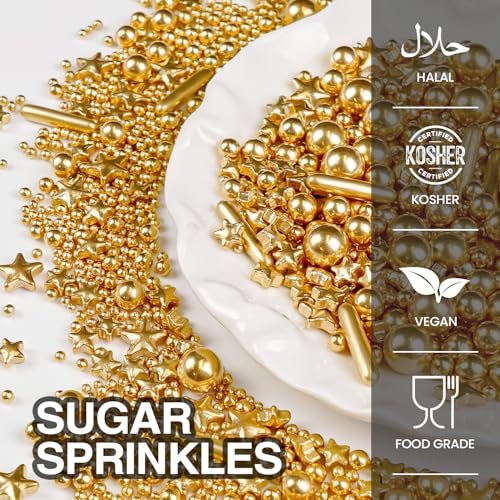 Gold Pearl Star Rods Sprinkles Edible (5.29 Ounce)