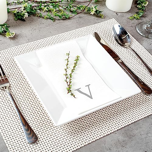 Silver V White Linen Feel Guest Towel Napkin (Silver / 2000 Count / V)