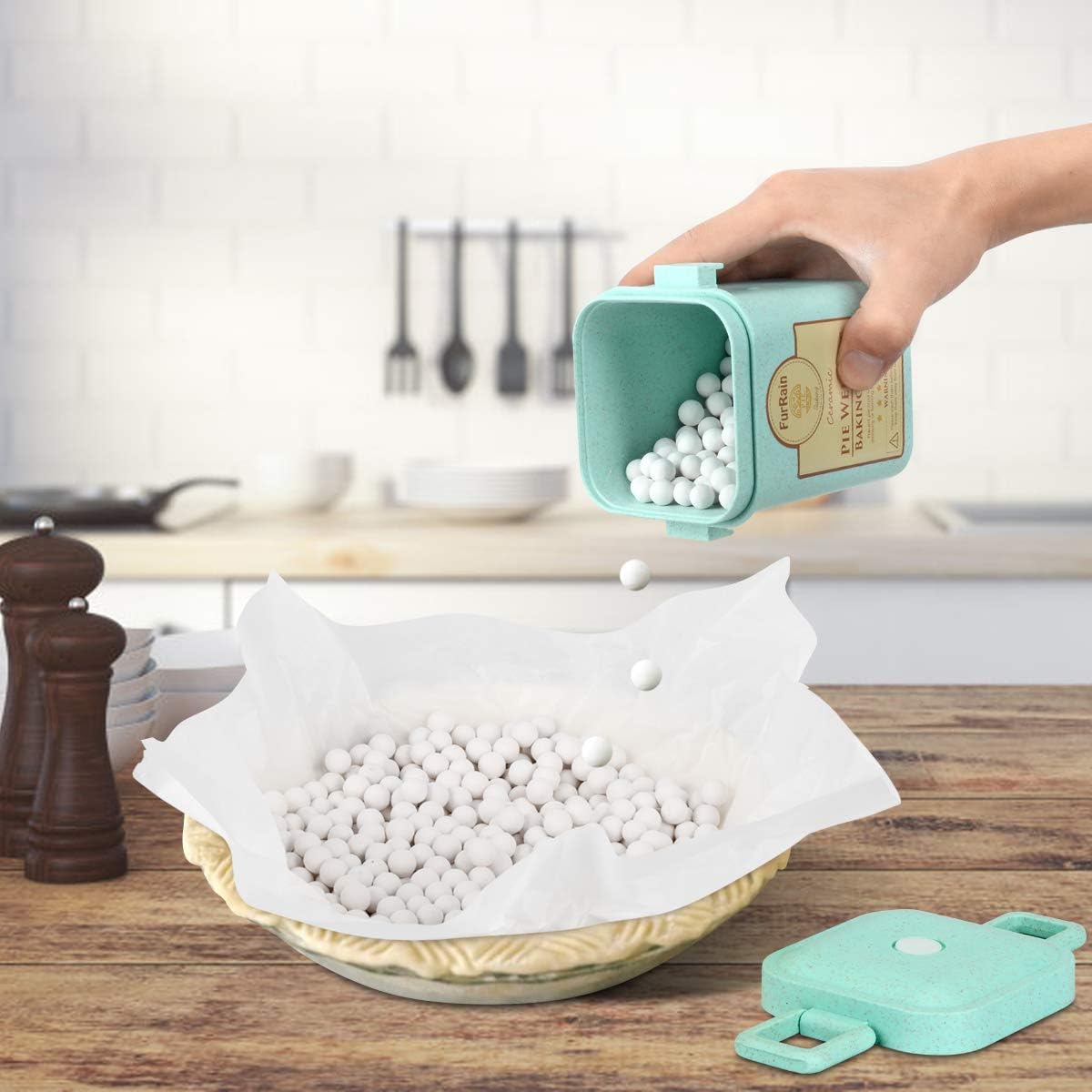Ceramic Pie Weights Reusable 10mm Baking Beans Pie Crust Weights Natural Ceramic Stoneware with Wheat Straw Container - HomeSpice