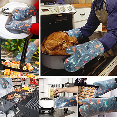 Oven Mitts with Transparent Clear Silicone Shell and Nice Dog Printing (Oven mitts / Gray)