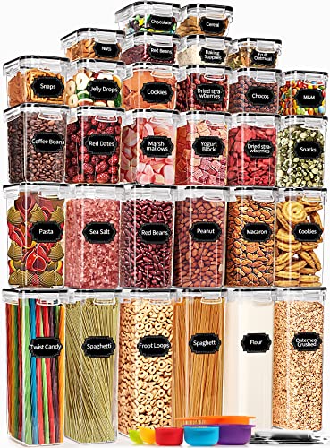 30 Pack Airtight Food Storage Containers for Organizers and Storage (Black-30 Piece)