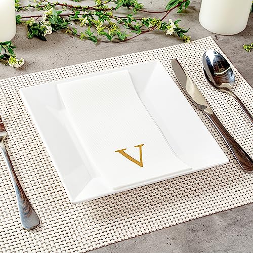 Paper Rectangle Gold Letter V Linen (Gold / 2000 Count / V)