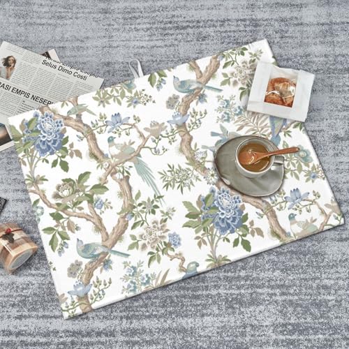 Floral Bidrs Dish Drying Mat 18x24 for Kitchen Counter (24" x 18")