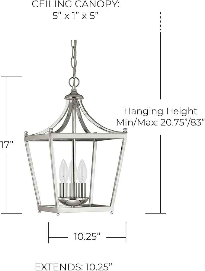 Capital Lighting 4036MB Stanton Geometric Metal Open Frame Lantern Foyer Pendant, 3-Light 180 Total Watts, 17" H x 10" W, Matte Black