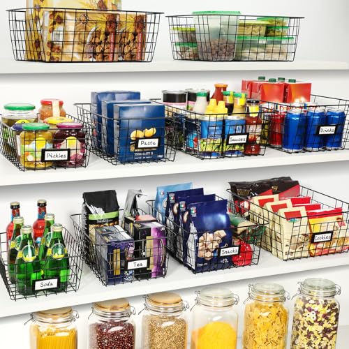 8 Set Extra Large Wire Baskets for Organizing with Lables (Large-8 Pack)