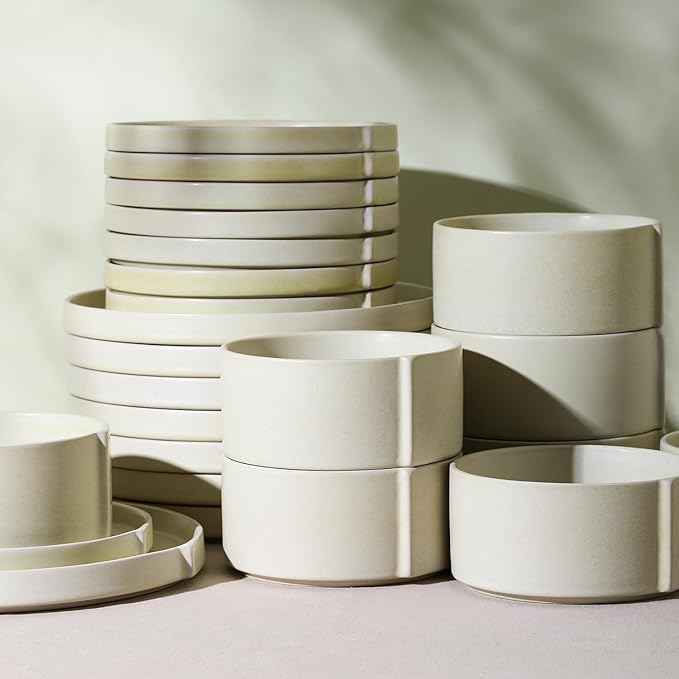 Stone Lain Bao 12-Piece Stoneware Dinnerware Set – Beige, Service for 4, Contemporary Round Dinner & Salad Plates with Cereal Bowls, Modern Tableware for Daily Dining, Hosting & Kitchen Décor