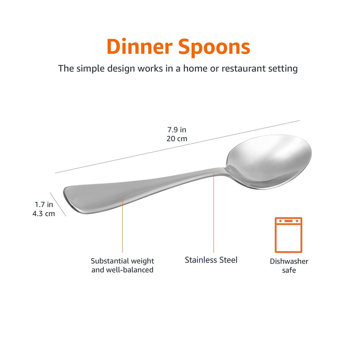 Stainless Steel Dishwasher Safe Dinner Spoons with Round Edge (Dinner Spoons - 120 Pack)
