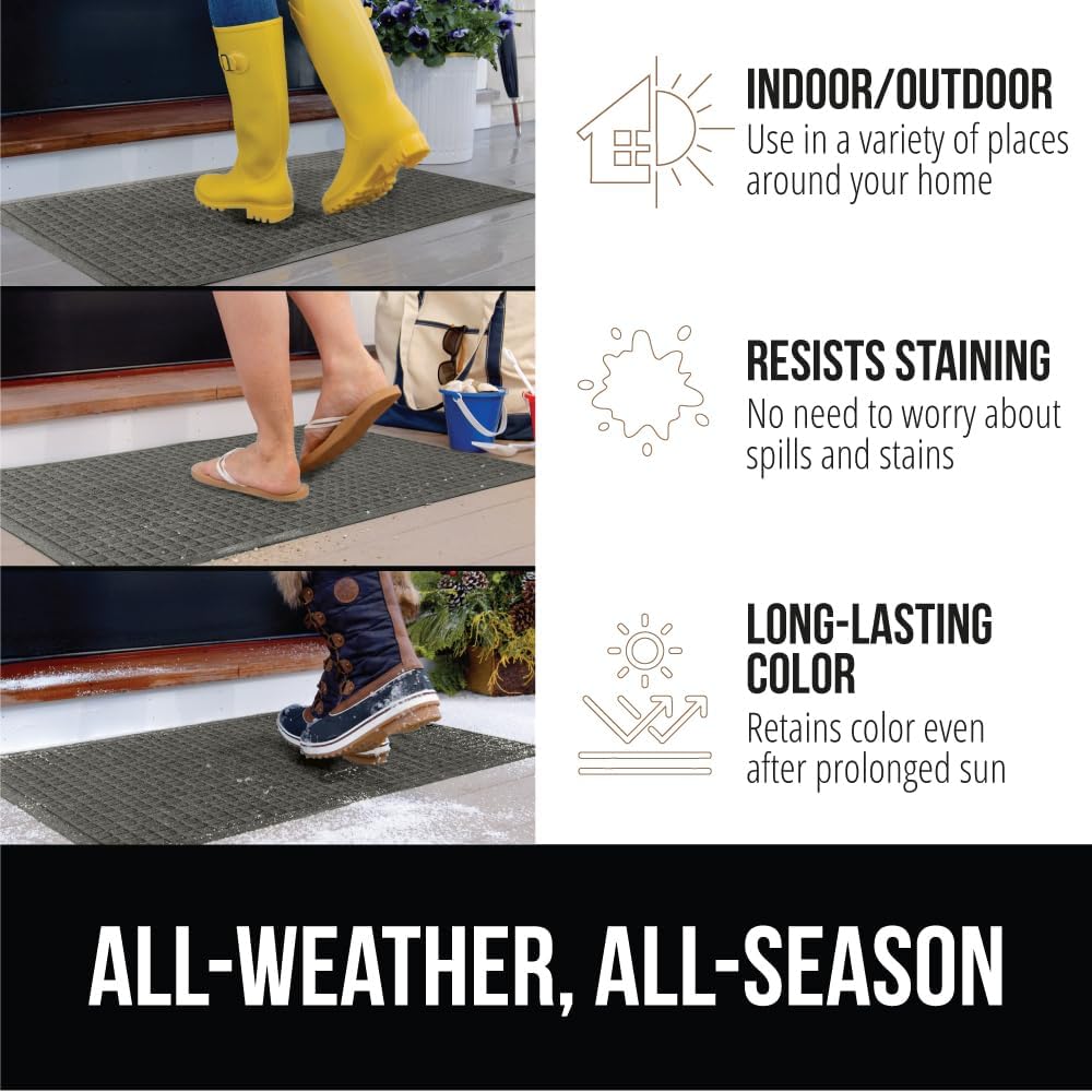 GORILLA GRIP Front Door Mat, Indoor Outdoor Ultra Absorbent HydroAbsorb Doormat, Absorbs Up to 1.7 Cups of Water, Stain and Fade Resistant, Rubber Backing Doormats, Captures Dirt, 29x17 Gray