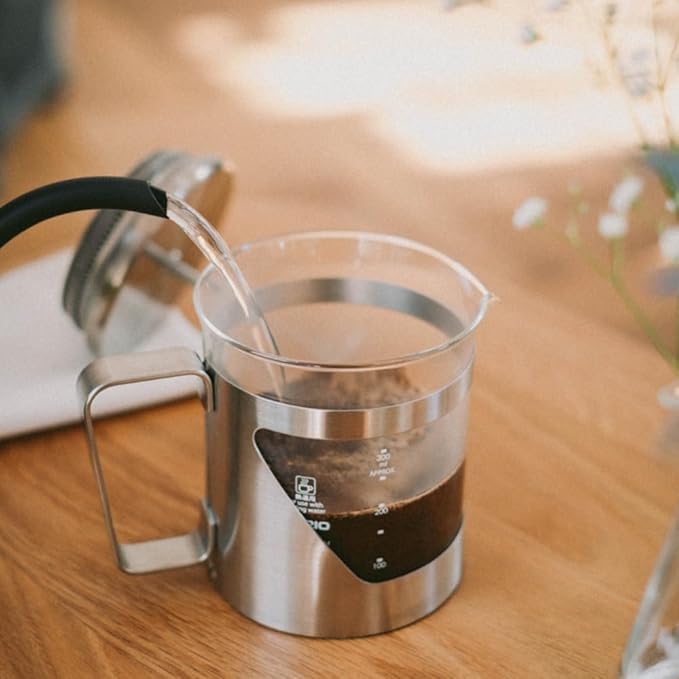 HARIO THSV-2-HSV Hairline Silver Pressed Coffee, Heat Resistant Glass, Stainless Steel, Practical Capacity, 10.1 fl oz (300 ml)