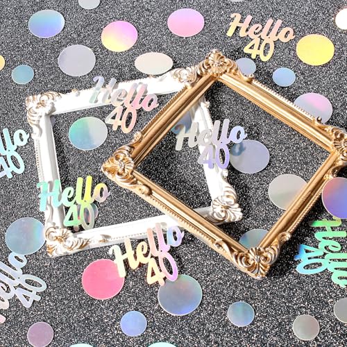 40th Birthday Confetti for Table Iridescent Birthday Party Decorations for Her Circle Dots Hello 40 Women Forty Years Old Birthday Table Scatters Decor Anniversary Party Supplies 300PC (300 Count)