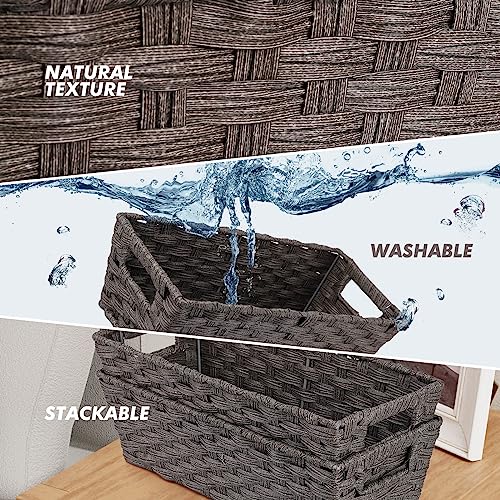 2 Pack Plastic Wicker Toilet Paper Baskets (15¾" x 6¾" x 4¾" / Dark Grey)