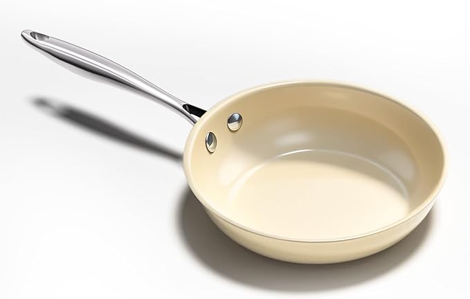 UUKRAVE Ceramic Small Frying Pan, 8" Nonstick Ceramic Frying Pan, Egg & Omelet Pan with Stay-Cool Handle, Healthy & Non-Toxic, PFAS/PTFE-Free, Induction Compatible, Dishwasher & Oven Safe, Cream