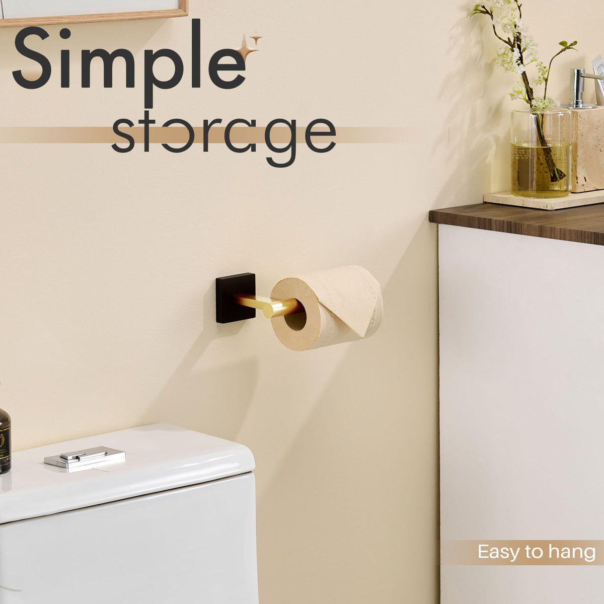 Toilet Paper Holder Toilet Roll Holders Hold Mega Rolls Kitchen Bathroom Tissue Paper Dispenser Black with Gold Stainless Steel (Black Gold / Vertical)