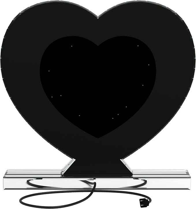 Coaster Home Furnishings - Euston - Wood - Heart Vanity Mirror with Built-in LED Light, Acrylic Crystal Inlay, Decorative Shape and Freestanding Base - Bedroom - Silver - 961528