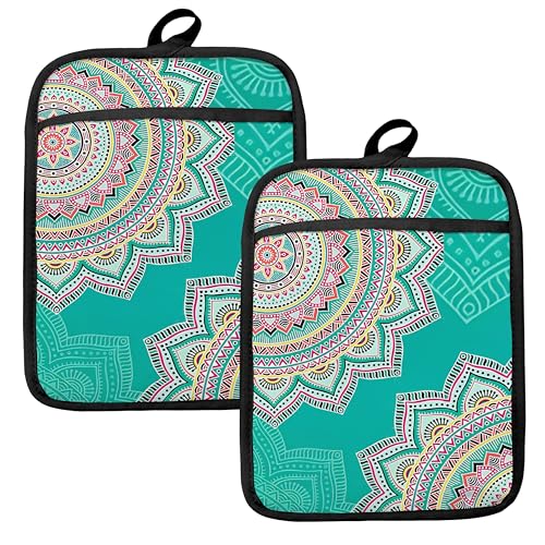 Turquoise Abstract Mandala Floral Pot Holders for Kitchen (Haodh-10)