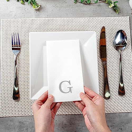 Paper Rectangle Silver Letter g Linen (Silver / 50 Count / G)