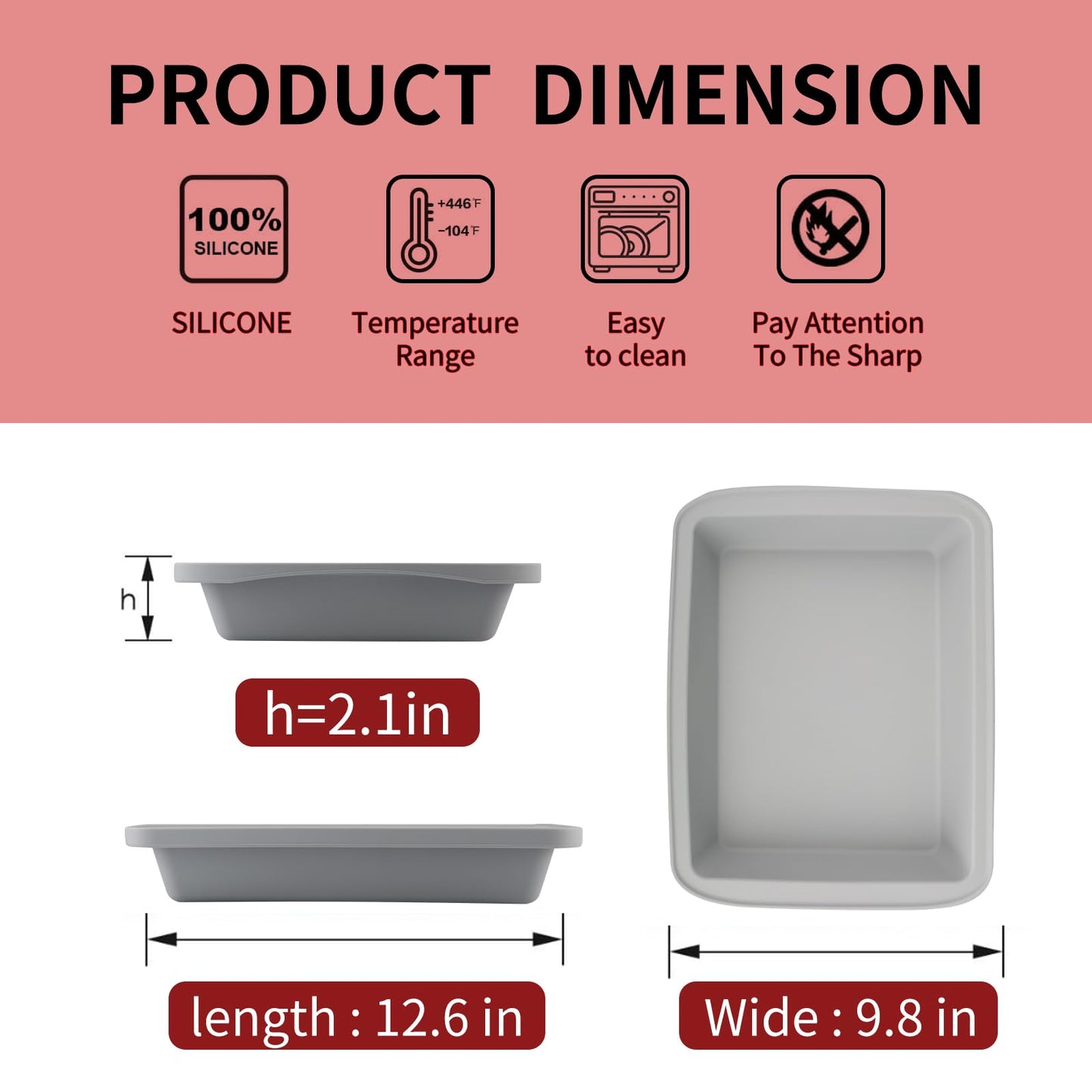 Silicone Baking Dish with Handles (Grey, 1pack)