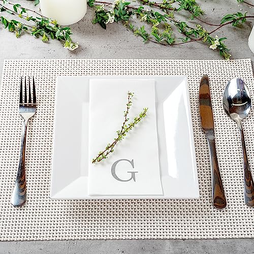 Paper Rectangle Silver Letter g Linen (Silver / 50 Count / G)