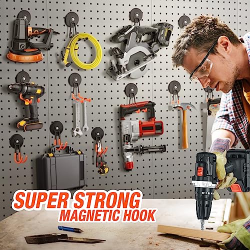 2Pcs Large Strong Magnetic Hooks for Hanging Heavy Duty (3.5" Magnet-2 Pack Larger L Hooks-Orange)