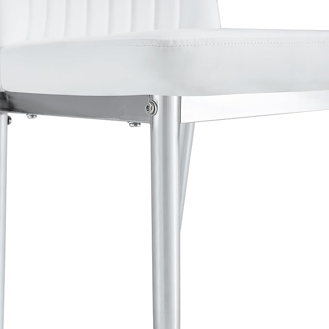 White Dining Chairs Set of 4 Modern Kitchen Chairs Set PU Leather Chair with Chrome Legs Armless Upholstered Chair for Dinner Room, Waiting Room(Set of 4, White)