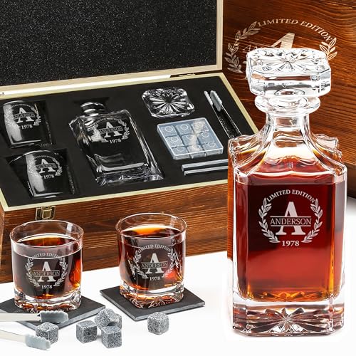 Personalized Old Fashioned Whiskey Decanter and Stones Set