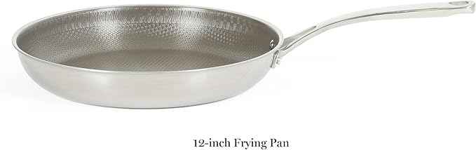 Martha Stewart Badgley Hybrid Nonstick 12 Inch TriPly Stainless Steel Large Fry Pan With Lid & Stay Cool Handle - Laser Etched Non-Toxic Perfect Sear Nonstick Skillet - Dishwasher and Induction Safe