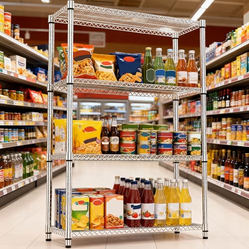 4 Tiers Shelf Metal Storage Shelves 2640 lbs Steel Storage Shelving Utility Shelving Unit Steel Organizer Wire Rack for Home (4 tier, 17.7"D x 47.2"W x 70.3"H / Chrome)