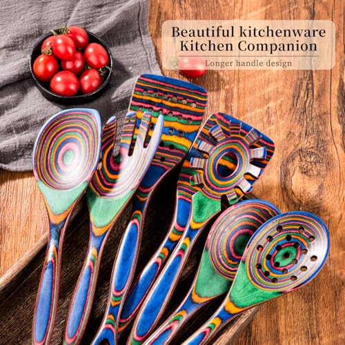 Pakkawood 7 Piece Wooden Cooking Utensils (Rainbow)