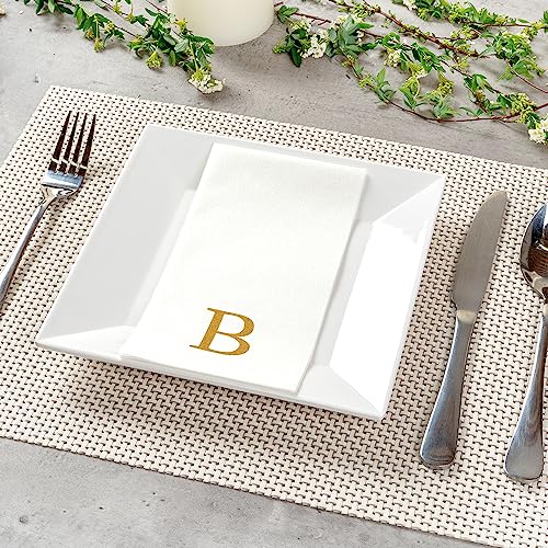 Paper Rectangle Gold Letter B Linen (Gold / 2000 Count / B)